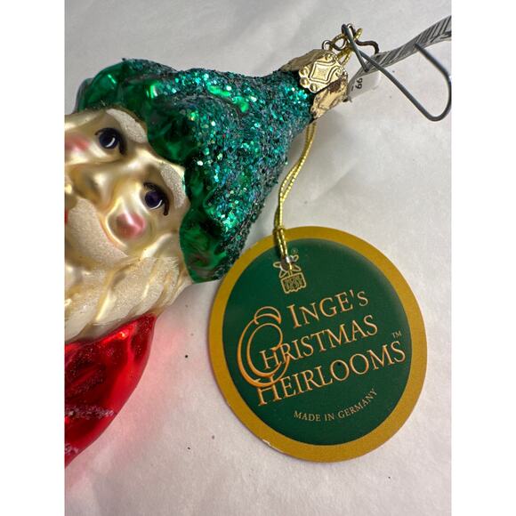 Rare Old World Christmas Santa Glitter Blown Glass Ornament Inge-Glas Germany - Picture 7 of 8
